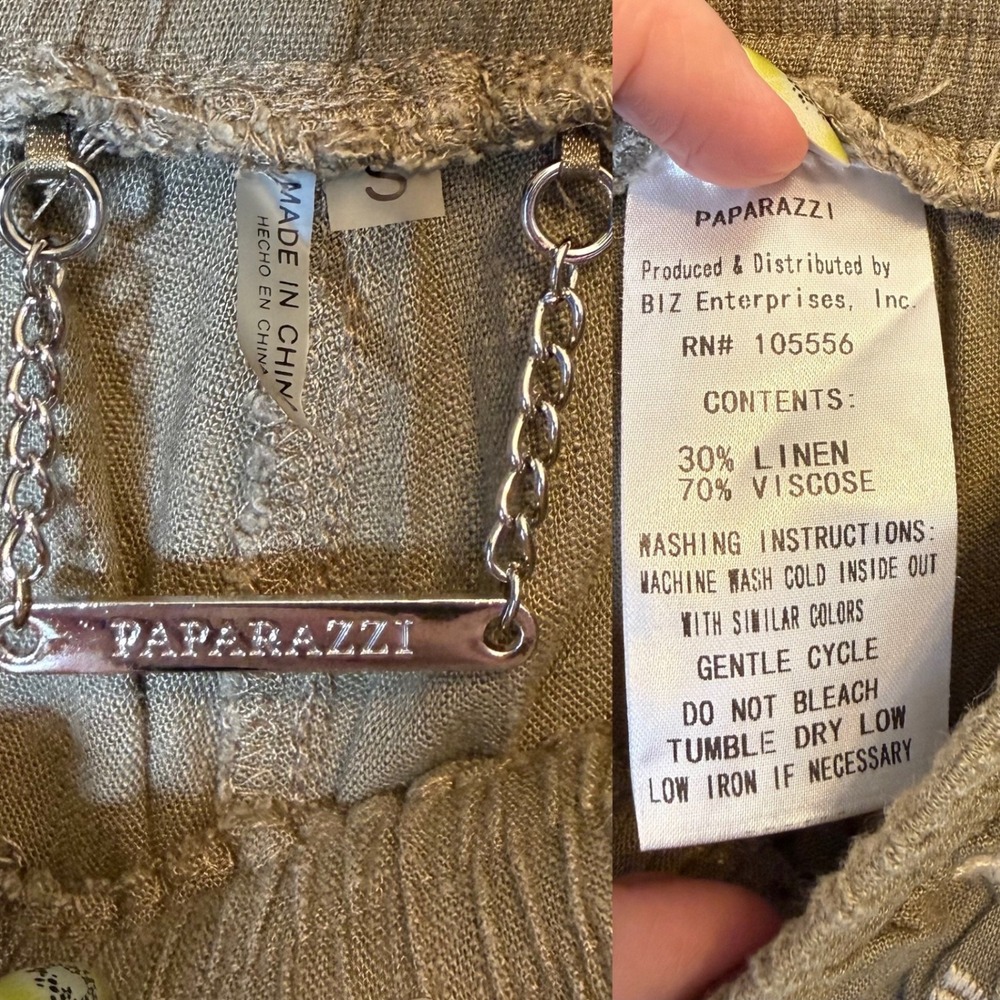 Paparazzi Linen Cargo Pants Embroidered Boho Resort Wear Lagenlook Coastal sz S - Picture 5 of 5